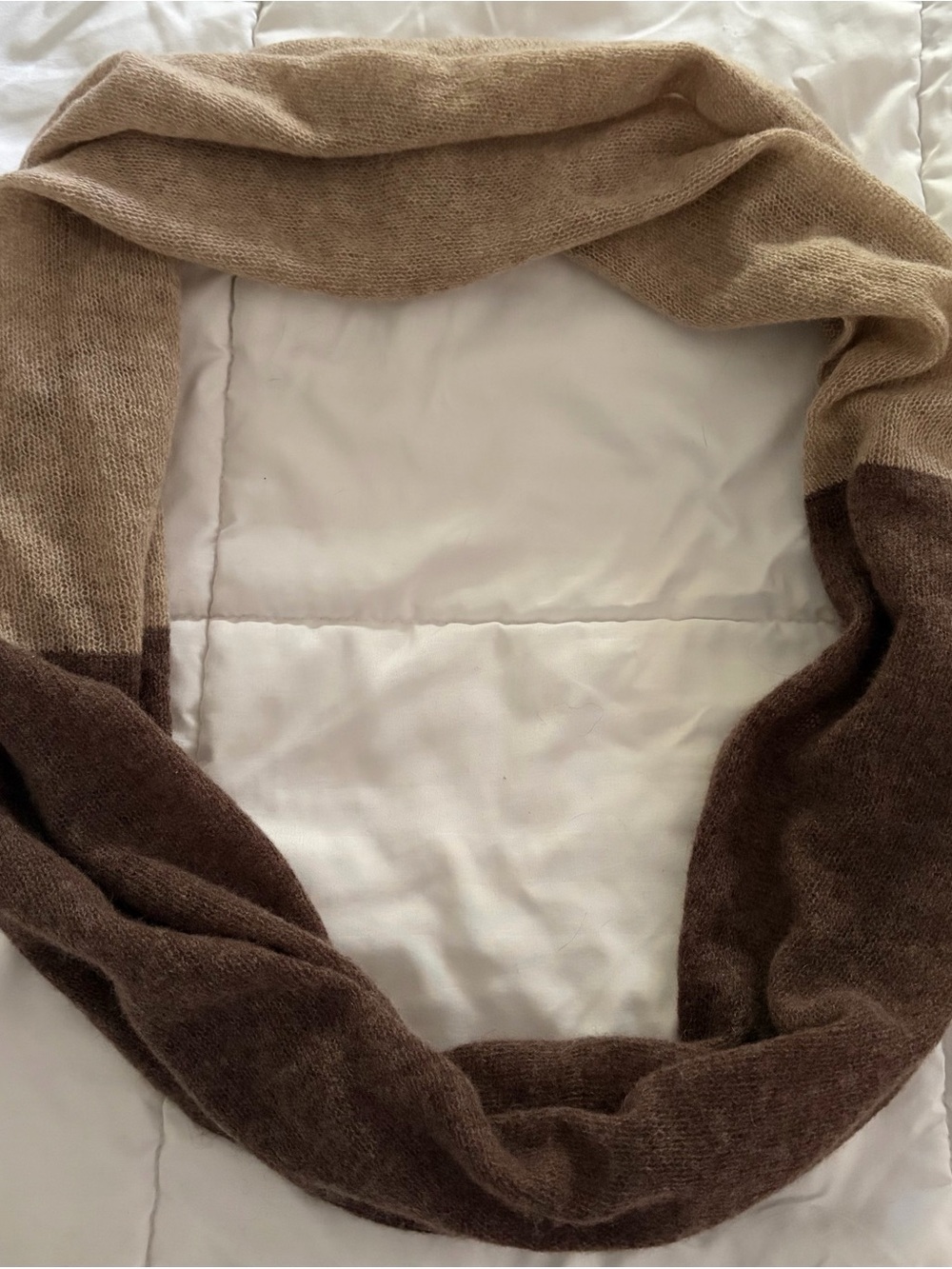 100% Cashmere Max Studio Two-Tone Brown & Beige Infinity Scarf